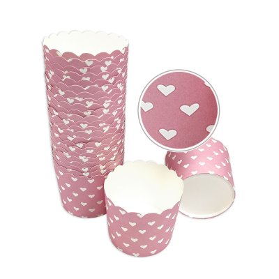 25 Muffin Backformen, rosa, weiße Herzen, Durchmesser 6,1 cm / Muffinbackform, Muffinform, Backformen, Backförmchen, Cupcake Formen, Muffin Förmchen Papier