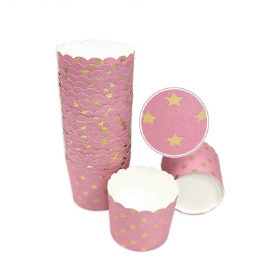 100 Muffin Backformen rosa, goldene Sterne, Durchmesser 6,1 cm / Muffinbackform, Muffinform, Backformen, Backförmchen, Cupcake Formen, Muffin Förmchen Papier