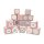 DIY Adventskalender Vorfreude zum Befüllen,Faltschachteln 12x rosa weiße Sterne,12x rosa 7x7x7cm (gefaltet), XL Ziffern grau/Weihnachten,Aufkleber,Würfelbox,Faltverpackung,Schachteln