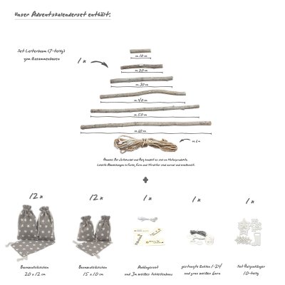 DIY Adventskalender Weihnachtsbaum grau, weiße Sterne, Ziffern weiß Höhe ca 110 cm / Adventskalender Weihnachten Advent Deko Tannenbaum