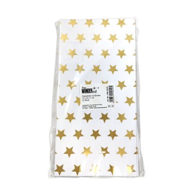 Papiertüten mit Boden, weiß, gold Sterne,12x7x24cm / Blockbodenbeutel, Tüte, Papierbeutel, Papiertüte, Geschenktüte