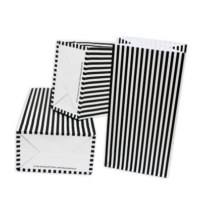 12 Papiertüten mit Boden - schwarz matt mit weißen Streifen, 100g Papier