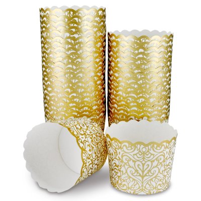 25 Muffin Backformen, weiß gold Ornament/Barock, Durchmesser 6,1 cm / Muffinbackform, Muffinform, Backformen, Backförmchen, Cupcake Formen, Muffin Förmchen Papier