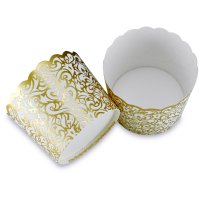 25 Muffin Backformen, weiß gold Ornament/Barock, Durchmesser 6,1 cm / Muffinbackform, Muffinform, Backformen, Backförmchen, Cupcake Formen, Muffin Förmchen Papier
