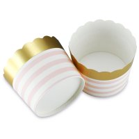 Muffin Backformen 25 Stück, groß Durchmesser 6,1 cm, gold-rosa gestreift