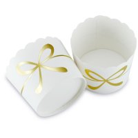 25 Muffin Backformen, weiß mit gold Schleife, Durchmesser 6,1 cm / Muffinbackform, Muffinform, Backformen, Backförmchen, Cupcake Formen, Muffin Förmchen Papier