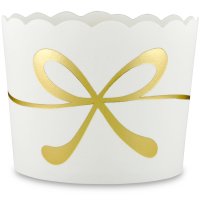 25 Muffin Backformen, weiß mit gold Schleife, Durchmesser 6,1 cm / Muffinbackform, Muffinform, Backformen, Backförmchen, Cupcake Formen, Muffin Förmchen Papier