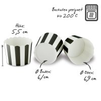 Muffin Backformen 25 Stück, groß Durchmesser 6,1 cm, schwarz-weiße Streifen, Höhe 5,5cm