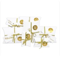 Frau WunderVoll® DIY Adventskalender zum Befüllen HoHoHo weiß, Zahlen gold / Weihnachtskalender Bastelset Weihnachten,Schachteln,Kissenschachteln, Kinder, Zahlen, Geschenkbeutel, Aufkleber