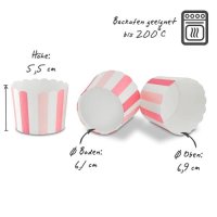 100 Muffin Backformen weiß rosa pink Streifen, Durchmesser 6,1 cm / Muffins Muffinbackform Muffinform Form Backförmchen Cupcake Formen Förmchen Papier Cupcakeformen