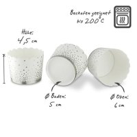 50 Muffin Backformen weiß silber (metallic) Punkte Konfetti, Durchmesser 5 cm / Muffins Muffinbackform Muffinform Form Backförmchen Cupcake Formen Förmchen Papier Cupcakeformen
