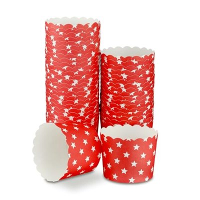 50 Muffin Backformen rot, weiße Sterne, Durchmesser 6,1 cm / Muffins Muffinbackform Muffinform Form Backförmchen Cupcake Formen Förmchen Papier Cupcakeformen
