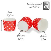 50 Muffin Backformen rot, weiße Sterne, Durchmesser 6,1 cm / Muffins Muffinbackform Muffinform Form Backförmchen Cupcake Formen Förmchen Papier Cupcakeformen