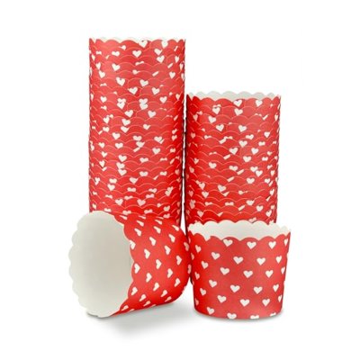 25 Muffin Backformen rot, weiße Herzen, Durchmesser 6,1 cm / Muffins Muffinbackform Muffinform Form Backförmchen Cupcake Formen Förmchen Papier Cupcakeformen