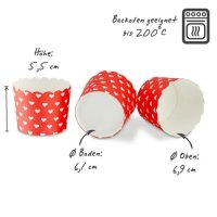 25 Muffin Backformen rot, weiße Herzen, Durchmesser 6,1 cm / Muffins Muffinbackform Muffinform Form Backförmchen Cupcake Formen Förmchen Papier Cupcakeformen