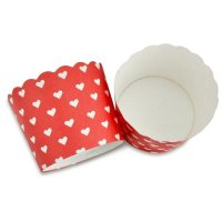 25 Muffin Backformen rot, weiße Herzen, Durchmesser 6,1 cm / Muffins Muffinbackform Muffinform Form Backförmchen Cupcake Formen Förmchen Papier Cupcakeformen