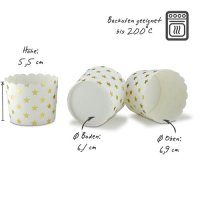 100 Muffin Backformen weiß gold (metallic) Sterne Durchmesser 6,1 cm / goldene Muffins Muffinbackform Muffinform Form Backförmchen Cupcake Formen Förmchen Papier Cupcakeformen