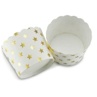 100 Muffin Backformen weiß gold (metallic) Sterne Durchmesser 6,1 cm / goldene Muffins Muffinbackform Muffinform Form Backförmchen Cupcake Formen Förmchen Papier Cupcakeformen
