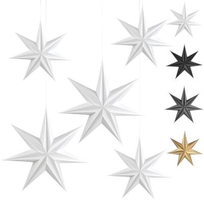 Premium Faltsterne matt weiß m. Magnetverschluss 5 Stück (3x Ø 30cm + 2x Ø 40cm) 7 Zacken geschlossene Oberfläche / Weihnachtsstern Adventsstern Weihnachten Advent Fenster Papierstern
