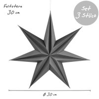 Premium Faltsterne matt grau mit Magnetverschluss 3 Stück Durchmesser 30cm, 7 Zacken geschlossene Oberfläche / Weihnachtsstern Adventsstern Weihnachten Advent Fenster Papierstern
