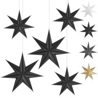 Frau WUNDERVoll® Premium Faltsterne matt schwarz Magnetverschluss 5 Stück (3x Ø 40cm + 2x Ø 50cm) 7 Zacken geschlossene Oberfläche / Weihnachtsstern Adventsstern Weihnachten Advent Fenster Papierstern