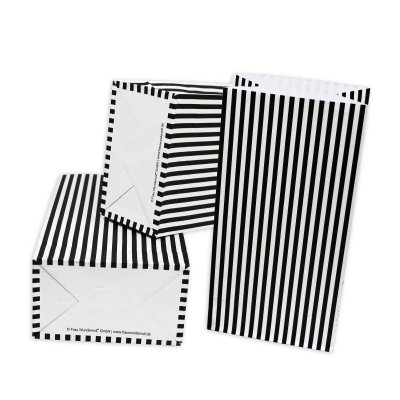 60 Papiertüten mit Boden, schwarz matt weiße Streifen, 12x7x24cm / Blockbodenbeutel Tüte Papierbeutel Papiertüte Geschenktüte Geschenkbeutel Gastgeschenk Hochzeit Falttasche