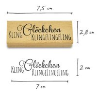 Stempel - KLING Glöckchen KLINGELINGELING - aus Holz, Schrift-/ Motivgröße: 7x2cm / Weihnachten Adventskalender Motivstempel Handstempel Dekostempel Gummistempel Geschenke