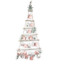 DIY Adventskalender Vorfreude zum Befüllen, 24 Faltschachteln rosa weiß 7x7x7cm/Haus 7x5x9cm, Leiterbaum, Faltsterne, Ziffern rosa - Weihnachten Faltverpackung Schachtel Kasten