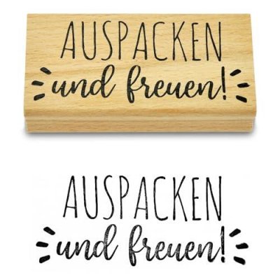 Stempel - Auspacken und freuen- aus Holz, Schrift-/ Motivgröße: 8 x 3,6 cm / Weihnachten, Adventskalender, Handstempel, Motivstempel, Dekostempel, Geschenke, Hochzeit,Gastgeschenk