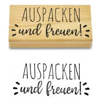 Stempel - Auspacken und freuen- aus Holz, Schrift-/...