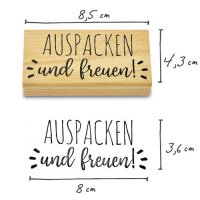 Stempel - Auspacken und freuen- aus Holz, Schrift-/...