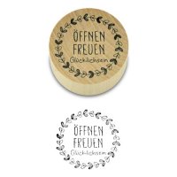 Stempel - ÖFFNEN FREUEN GLÜCKLICHSEIN - Holz,...