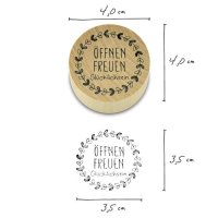 Stempel - ÖFFNEN FREUEN GLÜCKLICHSEIN - Holz,...