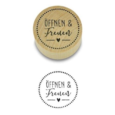 Stempel - Öffnen und freuen- aus Holz, Schrift-/ Motivgröße: Ø 3,5 cm / Weihnachten, Adventskalender, Handstempel, Motivstempel, Dekostempel, Geschenke, Hochzeit,Gastgeschenk