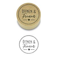 Stempel - Öffnen und freuen- aus Holz, Schrift-/...