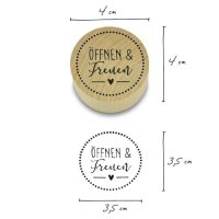 Stempel - Öffnen und freuen- aus Holz, Schrift-/...