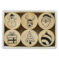 Stempel - 6 Weihnachtsmotive- aus Holz, Größe:...