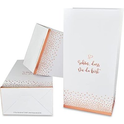 24 Papiertüten mit Boden, SCHÖN, DASS DU DA BIST, rosegold, 12x7x24cm/ Blockbodenbeutel, Tüte, Papierbeutel, Papiertüte, Geschenktüte, Geschenkbeutel, Gastgeschenk, Hochzeit