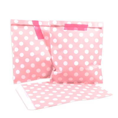 25 PAPIERTÜTEN ROSA, PUNKTE 13 x 16,5 cm, 45 Gramm Papier, flach / Candy Bar, Hochzeit, Kindergeburtstag, Papiertütchen, Candybag