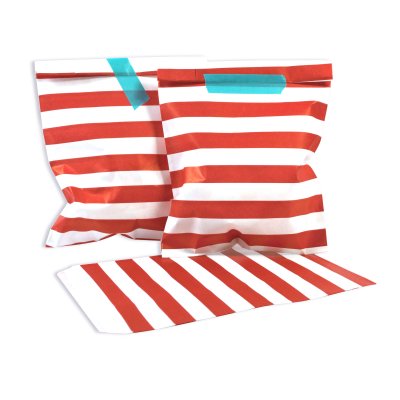 25 PAPIERTÜTEN ROT, STREIFEN 13 x 16,5 cm, 45 Gramm Papier, flach / Candy Bar, Hochzeit, Kindergeburtstag, Papiertütchen, Candybag, Tüten, Mitgebseltüten
