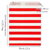 25 PAPIERTÜTEN ROT, STREIFEN 13 x 16,5 cm, 45 Gramm Papier, flach / Candy Bar, Hochzeit, Kindergeburtstag, Papiertütchen, Candybag, Tüten, Mitgebseltüten
