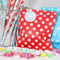 25 PAPIERTÜTEN ROT, PUNKTE 13 x 16,5 cm, 45 Gramm Papier, flach / Candy Bar, Hochzeit, Kindergeburtstag, Papiertütchen, Candybag, Tüten, Mitgebseltüten