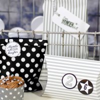 25 PAPIERTÜTEN SCHWARZ, PUNKTE 13 x 16,5 cm, 45 Gramm Papier, flach / Candy Bar, Hochzeit, Kindergeburtstag, Papiertütchen, Candybag, Tüten, Mitgebseltüten
