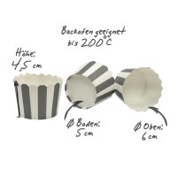 50 MUFFIN BACKFORMEN GRAU, WEISSE STREIFEN Durchmesser 5 cm / Muffinbackform, Muffinform, Backformen, Backförmchen, Cupcake Formen, Muffin Förmchen Papier