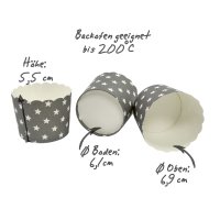50 MUFFIN BACKFORMEN GRAU, WEISSE STERNE Durchmesser 6,1 cm / Muffinbackform, Muffinform, Backformen, Backförmchen, Cupcake Formen, Muffin Förmchen Papier
