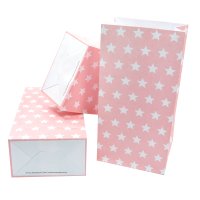 60 PAPIERTÜTEN MIT BODEN ROSA, STERNE 12x7x24cm / Blockbodenbeutel, Tüte, Papierbeutel, Papiertüte, Geschenktüte (Angebot)