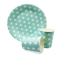 60 PAPPBECHER TÜRKIS, STERNE, 240 ml / Einwegbecher, Trinkbecher, Papierbecher, Einweggeschirr, Geschirr, Hochzeit, Kindergeburtstag, Partygeschirr