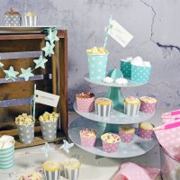 60 PAPPBECHER TÜRKIS, STERNE, 240 ml / Einwegbecher, Trinkbecher, Papierbecher, Einweggeschirr, Geschirr, Hochzeit, Kindergeburtstag, Partygeschirr