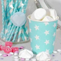 60 PAPPBECHER TÜRKIS, STERNE, 240 ml / Einwegbecher, Trinkbecher, Papierbecher, Einweggeschirr, Geschirr, Hochzeit, Kindergeburtstag, Partygeschirr