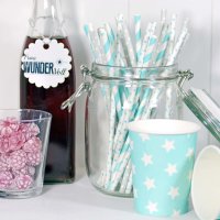 60 PAPPBECHER TÜRKIS, STERNE, 240 ml / Einwegbecher, Trinkbecher, Papierbecher, Einweggeschirr, Geschirr, Hochzeit, Kindergeburtstag, Partygeschirr